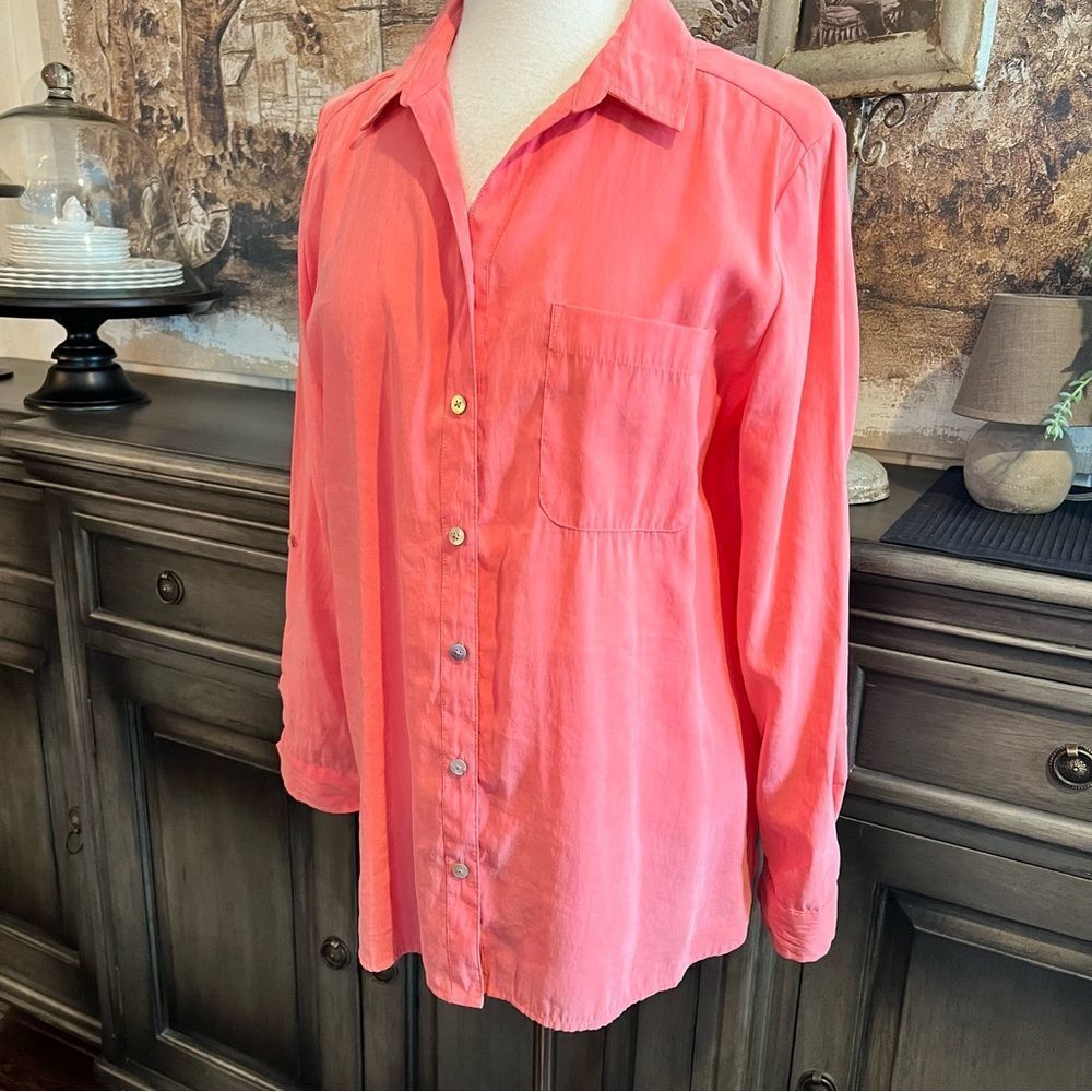 Chicos Long Sleeve Button-down Peach shirt, size 2 (L/12)